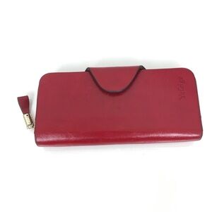 Red Leather Zip Wallet with Snap Flap By Yafeige